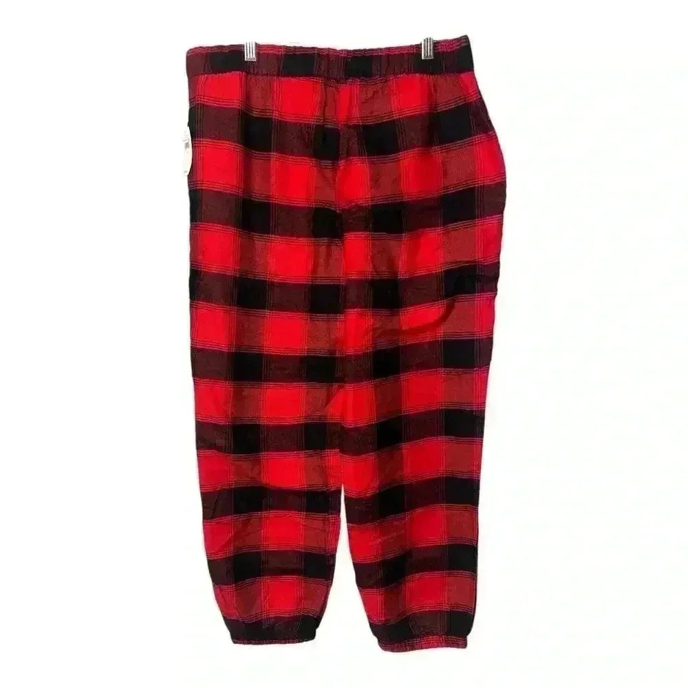 Gap Women's Black/Red Plaid Flannel Pajama Joggers, Large - Picture 2 of 7